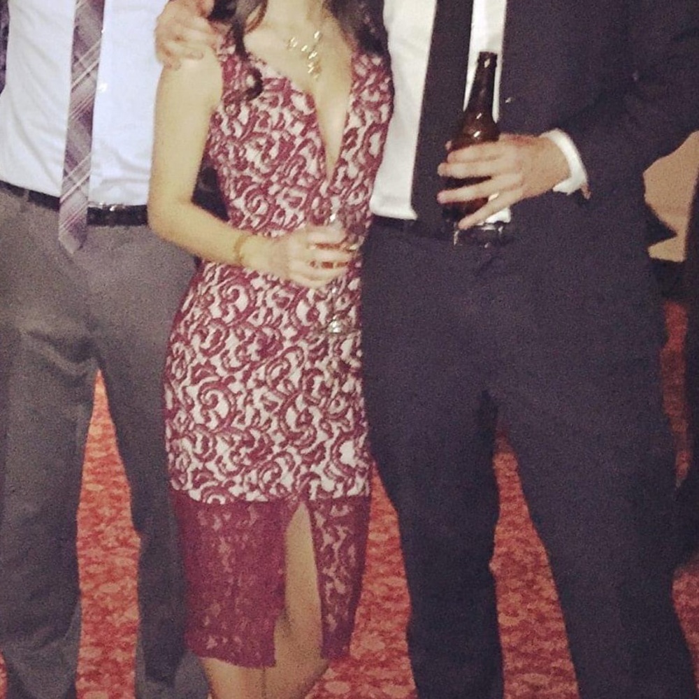 Red Lace Bardot Dress